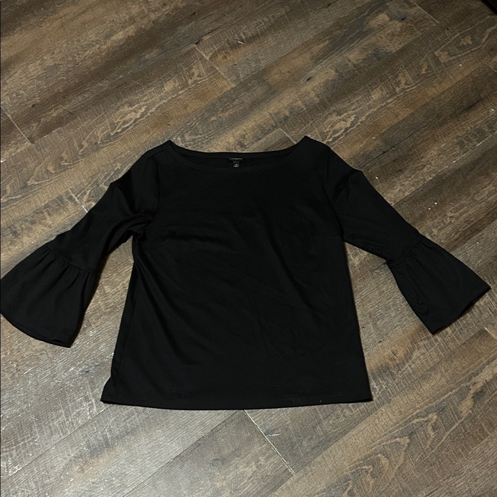 Talbots‎ Womens Blouse Black Bell Sleeve Scoop 3/4 Sleeves Size Small